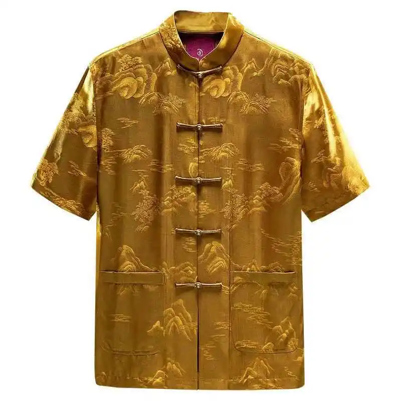 Elegancki męski koszulowy żakiet ort-Sve, casualowy, letni, vintage, w stylu kantonizm, z kołnierzykiem typu cloud collar, zapinany na guziki, Zhongan Sle, dopasowany krój, nie wymaga prasowania.