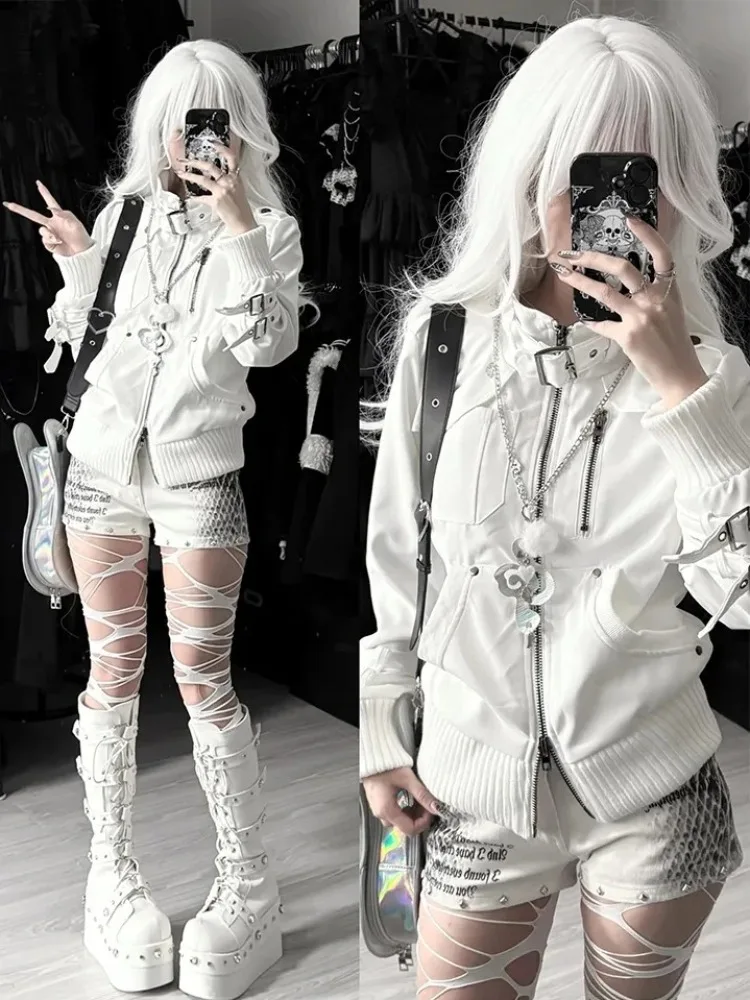 

Винтажная толстовка с капюшоном в стиле Harajuku 90-х, повседневная эстетичная куртка в стиле гранж, верхняя одежда Y2K с воротником-стойкой, осенний образ