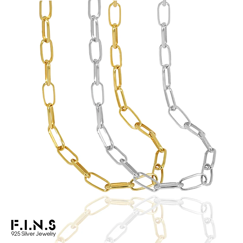 F.I.N.S Classic Authentic 925 Silver Necklace Link Chain Stackable Sterling Silver Choker Clavicle Chain Necklace Fine Jewelry