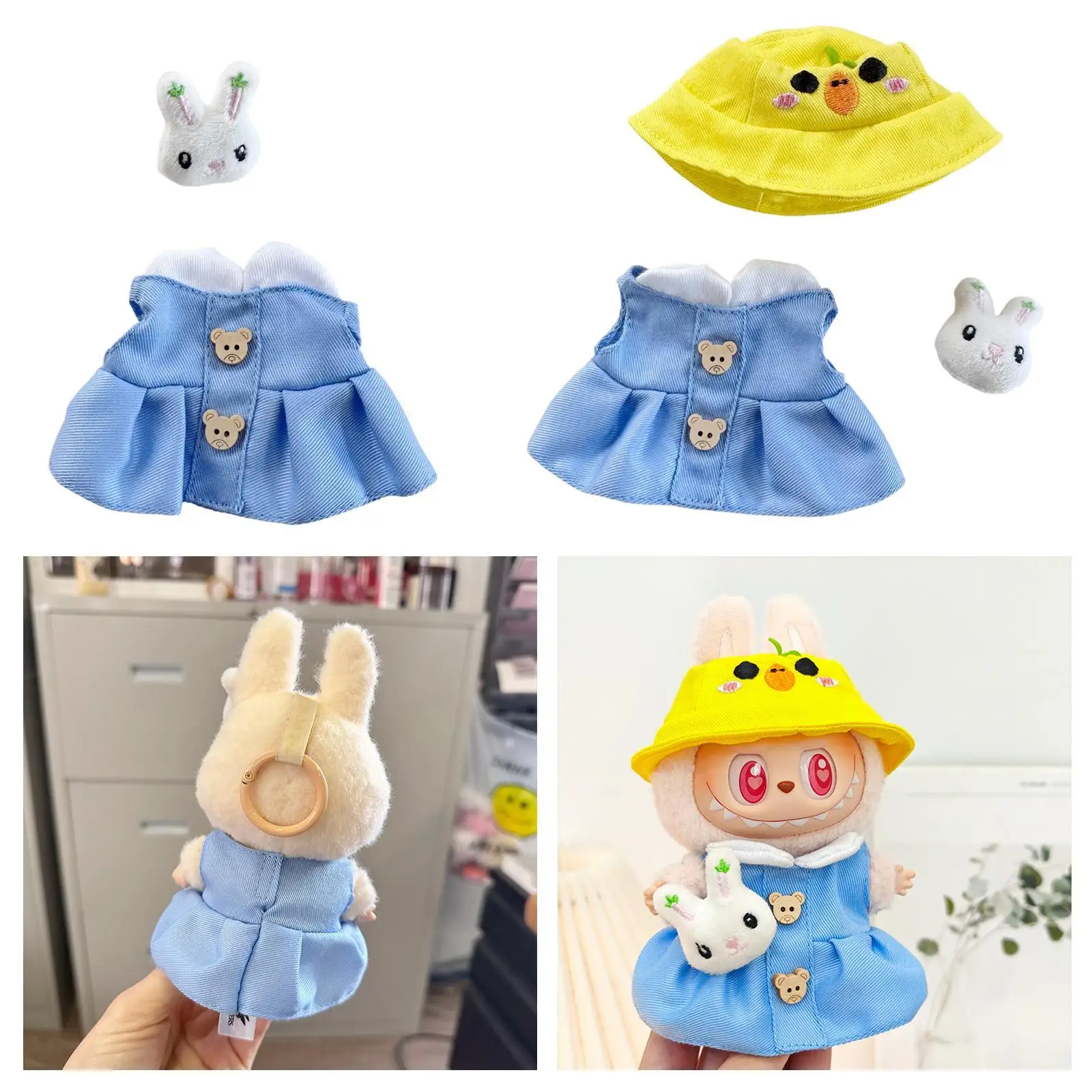 Doll Clothes for 15/17cm Plush Doll Cute Fashion Stuffed Animals Accessories Stuffed Doll Sleeveless Dress Set for Children