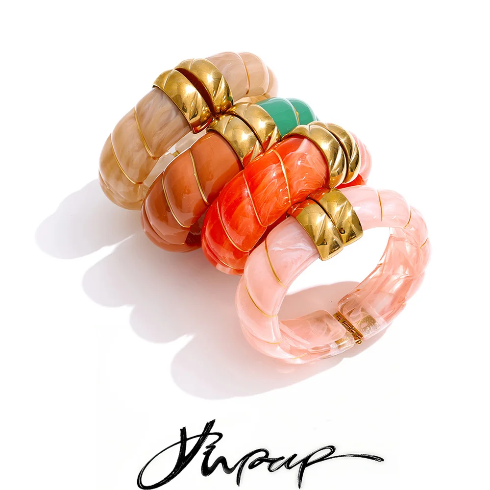 Yhpup 64mm Stainless Steel Exclusive Acrylic Resin Wide Bracelet Bangle Spring Summer Statement 2026 Wrist Jewelry Waterproof