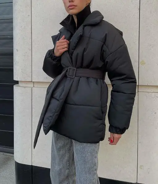 

Новая зимняя толстая хлопковая куртка с приталенной талией для женщин, повседневная завязка, завязка на талии, теплая куртка с хлопковым зажимом