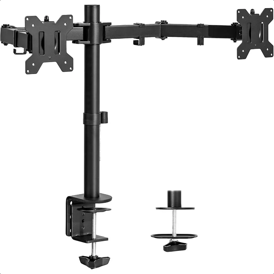

Dual Monitor Desk Mount Heavy Duty Fully Adjustable Steel Stand Holds 2 Computer Screens up to 30 inches and Max 22lbs Each Bla