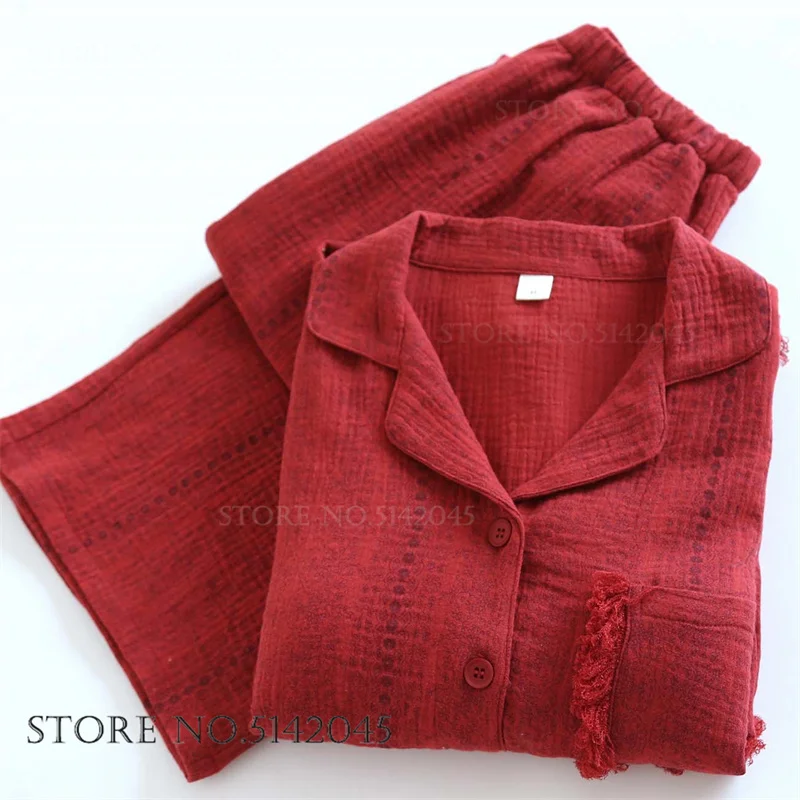 100% Cotton Sleepwear Loungewear Spring Autumn New Pajamas Set Home Clothes Elegant Loose Female Pijamas Trouser Suits Lingerie