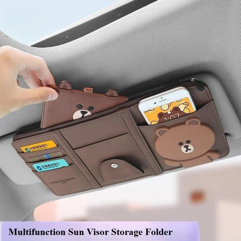 Cartoon Car Glasses Holder Sun Visor Storage Folder Multifunction Vehicle Mounted Sunglasses Clip ID Holder Cute Auto Storage PU