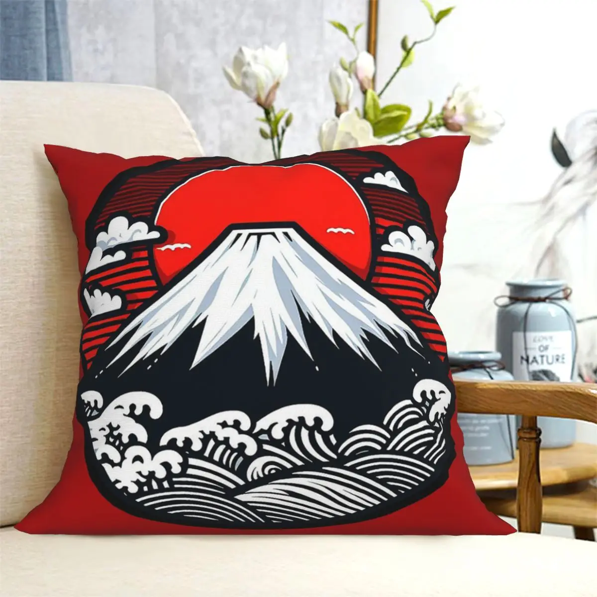 Mount Fuji And The Great Wave Off Kanagawa Square Pillowcase Cushion Cover Pillow Case Throw Pillow Cover for Home Bedroom Car