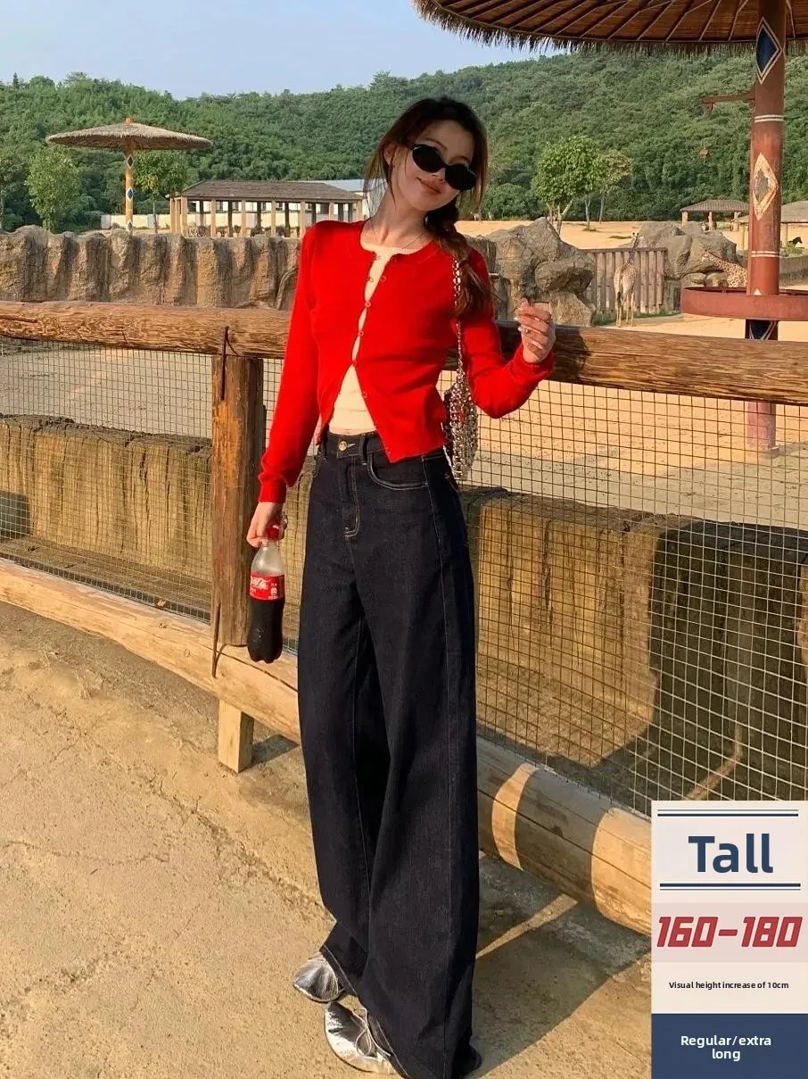 

Американские широкие джинсы Deep Blue для женщин, летние длинные брюки, повседневные джинсовые штаны в пол для высоких женщин, 75 см