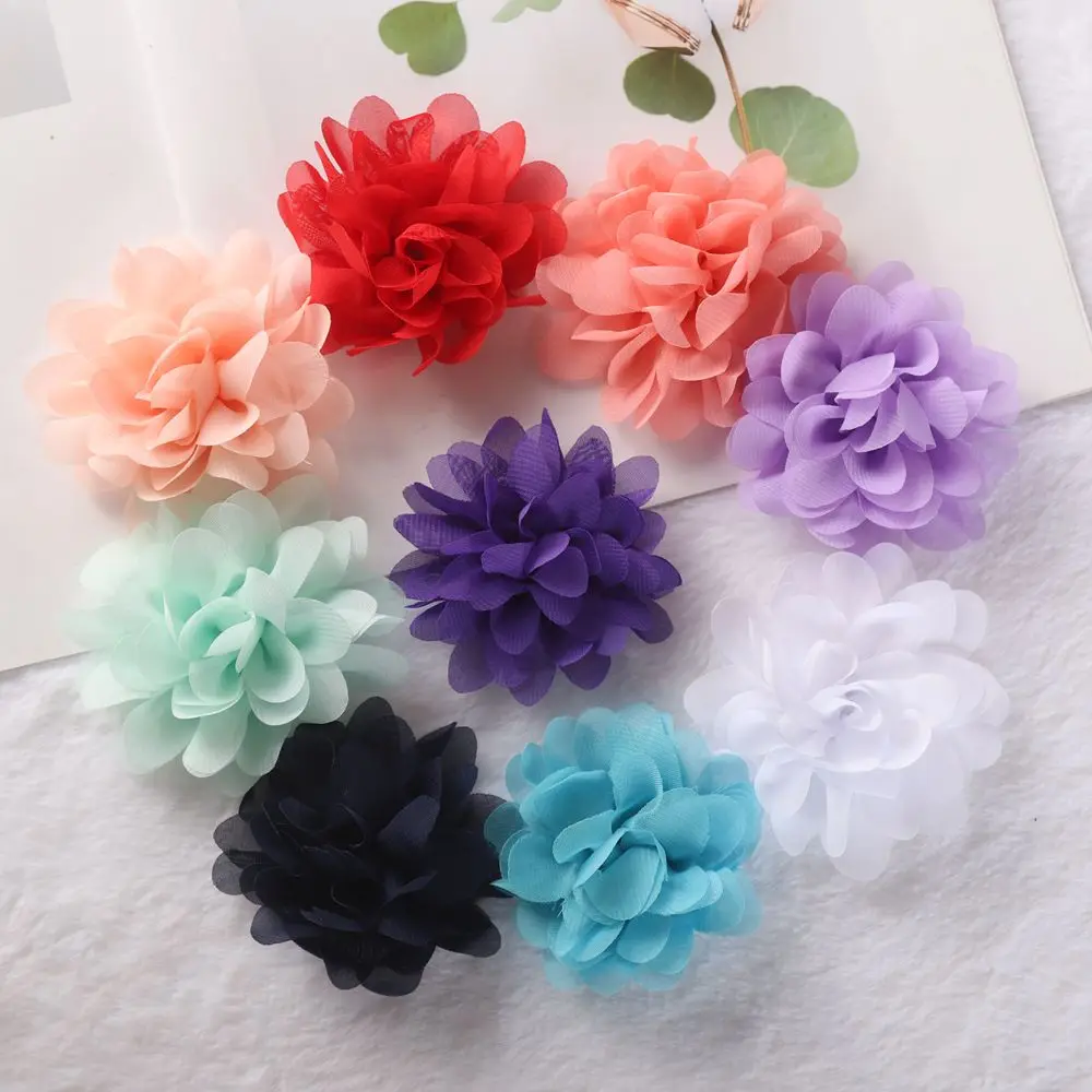 15pcs Satin flower DIY accessories for Hair fabric flowers 7cm Chiffon Flower Hair Accessories Head wrap No Bows No Barrette bow