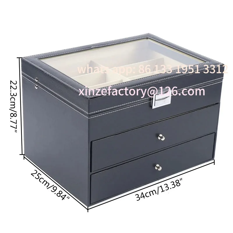 

Customizable Three Level Glasses Display Case with Drawer Storage Box 24 Piece Large Eyeglass Sunglasses