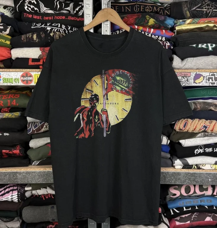1996 A Tribe Called Quest Beats Rhymes And Life Washed Black Tee Y2K Style Underground Print Loose Fit Retro Summer