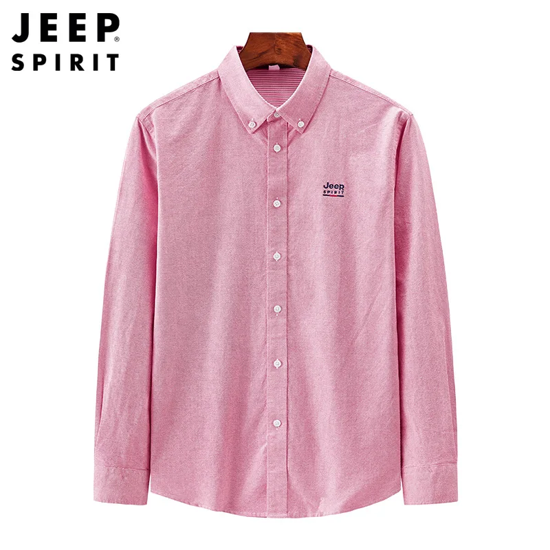 JEEP SPIRIT Spring Autumn Thin Simple Cotton Shirt Men\'s Solid Color Work Clothes Casual Breathable Comfortable Long Sleeve Top