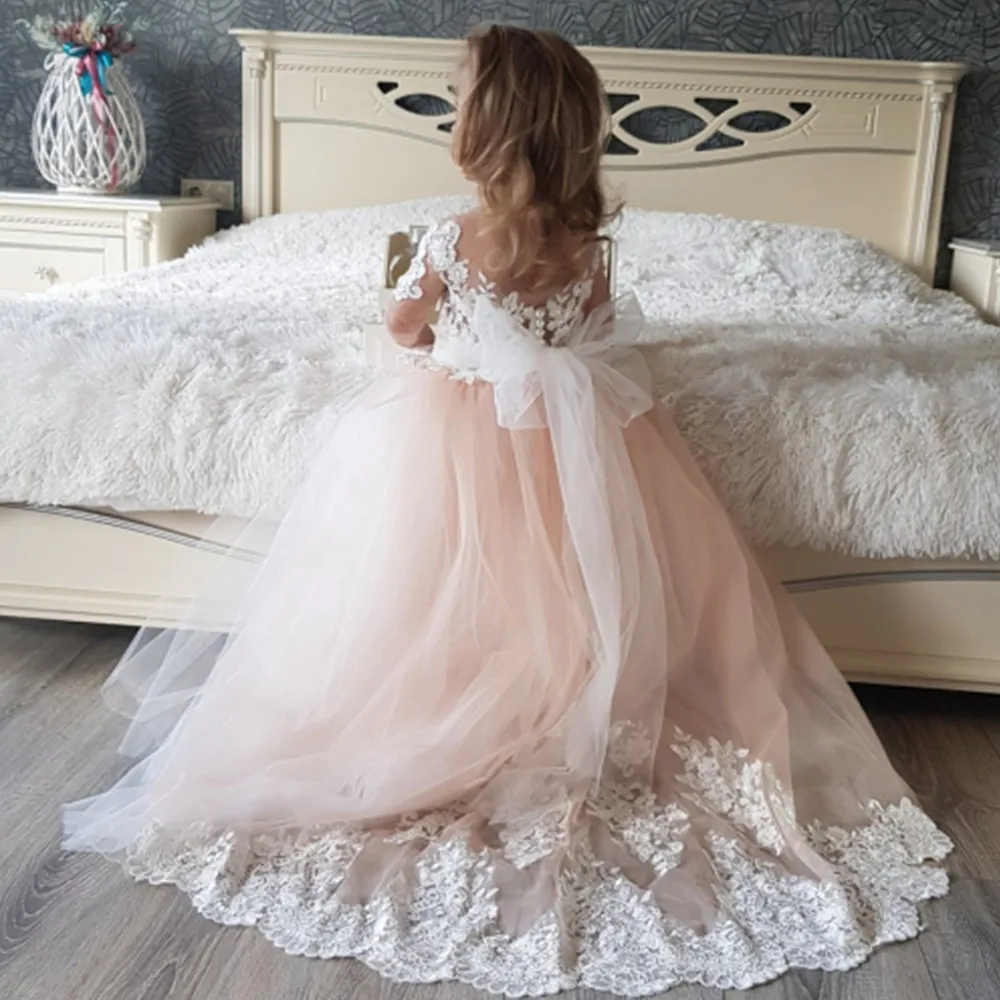 Robe à Fleurs avec Manches pour Petite Fille, Tenue de Bal en Dentelle avec Nministériels d Bouffant, pour ixde Mariage et Anniversaire, 2023