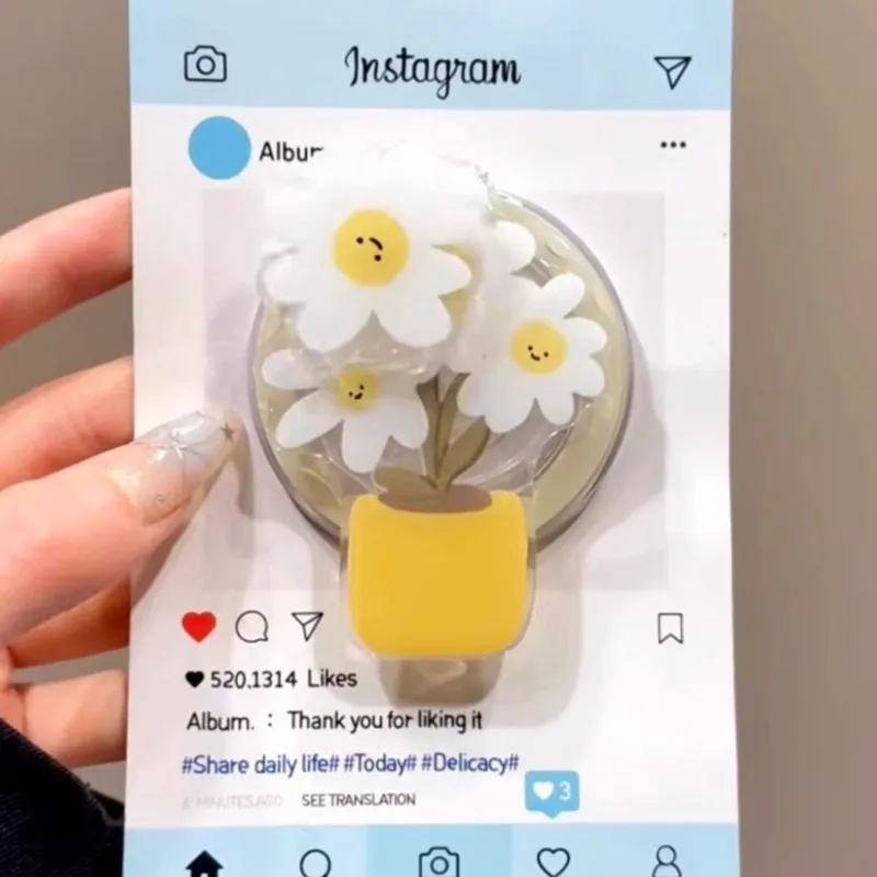 

Магнитная подставка-держатель Kawaii для iPhone 17 16 ProMax, совместимая с MagSafe, складная, светло-желтая, в форме цветочного горшка с цветочным дизайном