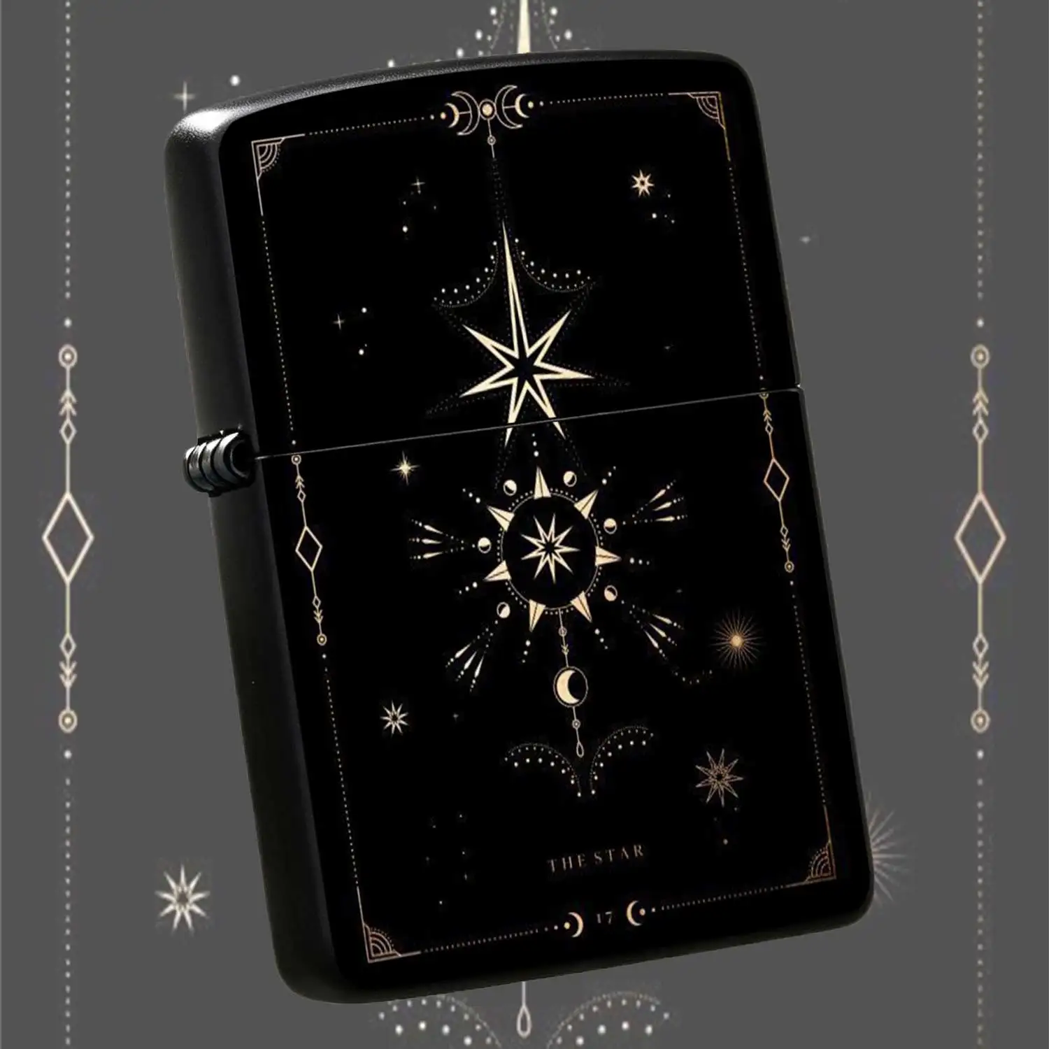 Reusable Flip-Top Pocket Metal Lighter Windproof with Vintage Celestial Pattern Sturdy Durable Body Portable Design Suitable for Daily Outings Outdoor Camping and Various Scenarios Combines Practical Functions with Aesthetic Texture