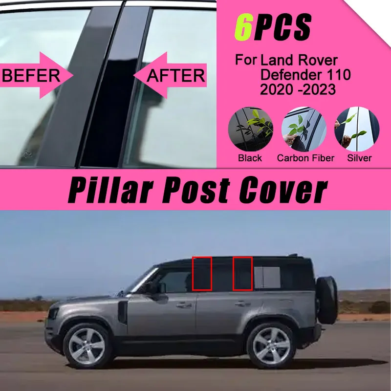 For Land Rover Defender 110 2020-2023 Window Middle Column Pillar Post Trim Cover Black PC Protective Decor Sticker Parts
