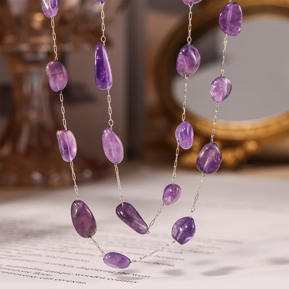 

MARKA Bohemian Style Irregular Purple Natural Stone Bracelet Collarbone Necklace Women's Stainless Steel Jewelry