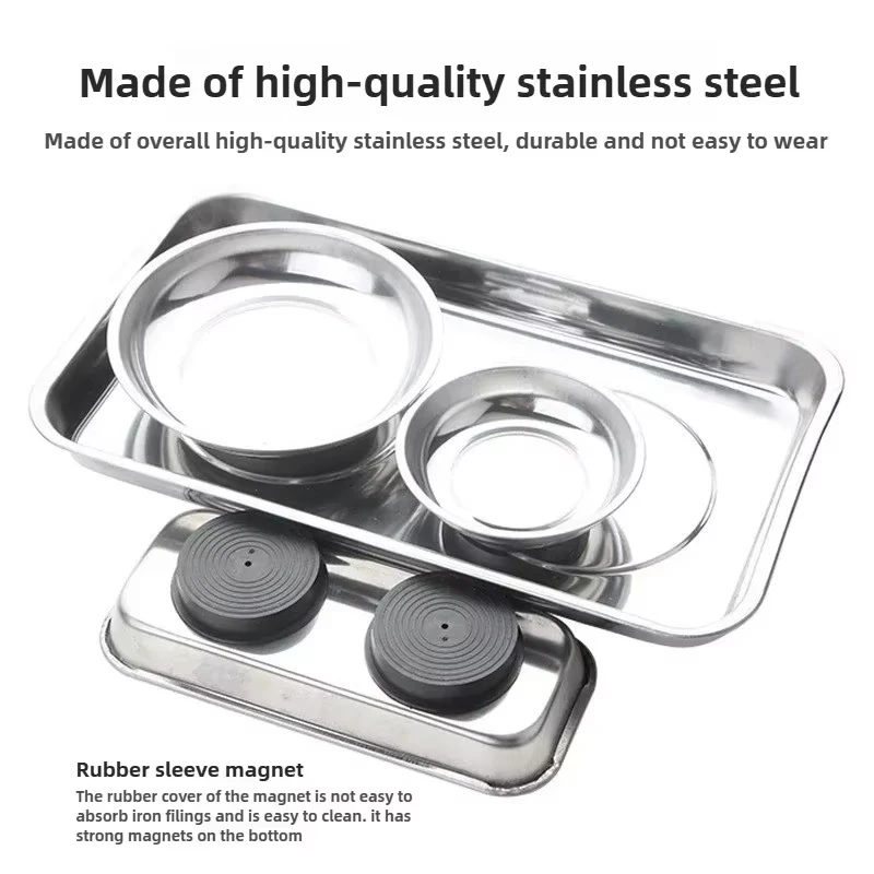Rafford Round /Square Magnetic Bowl Durable with Magnetic Stainless Steel Parts Tray for Nuts Bolts And Screws Bits Suction Tool