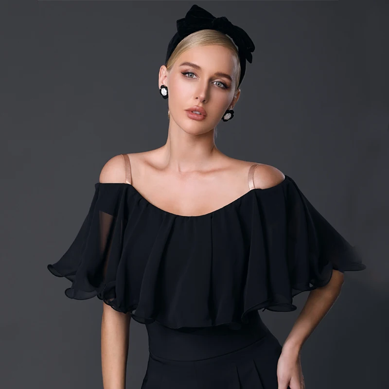 2023 Ruffled Floating Sleeves Modern Dancing Top Women Latin Dance Top Waltz Ballroom Dance Competition Tops Practice Wear 9119