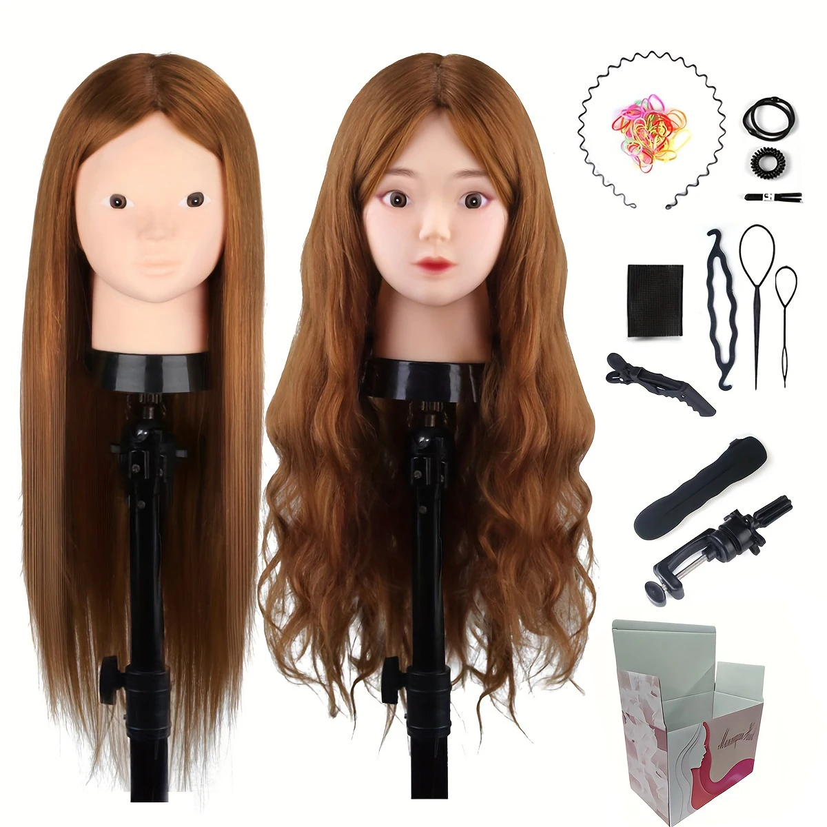 

85% Real Human Hair Mannequin Heads With Table Stand, Professional Cosmetology School Practice Heads For Hairdresser Barber