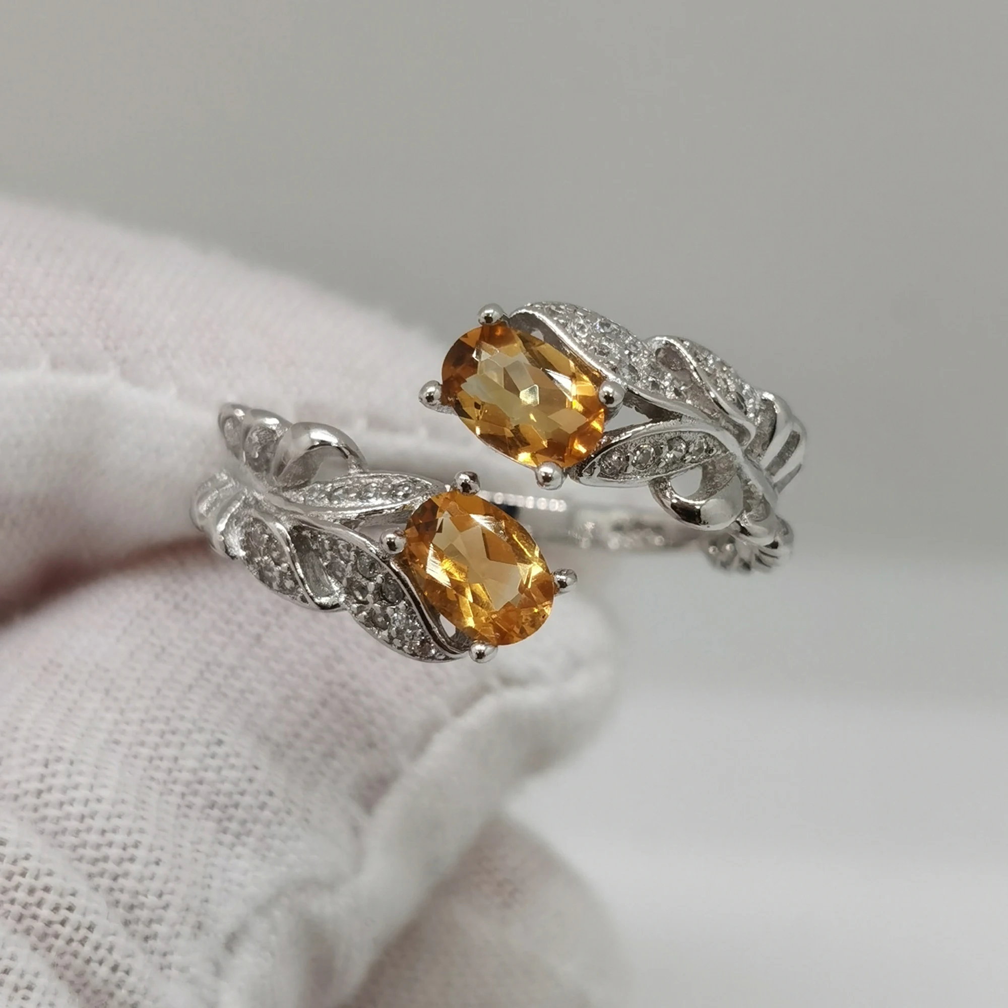 18K Gold Plating Open Ring Total 1ct 4mm*6mm Natural Citrine Ring for Party 925 Silver Citrine Jewelry