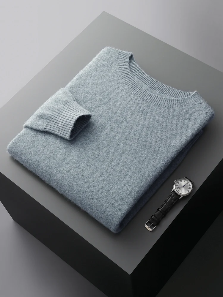 Men 100% Merino Wool Sweater Basic O-neck Wool Pullover Autumn Winter Long Sleeve Soft Jumper Smart Casual Knitwear Popular Tops