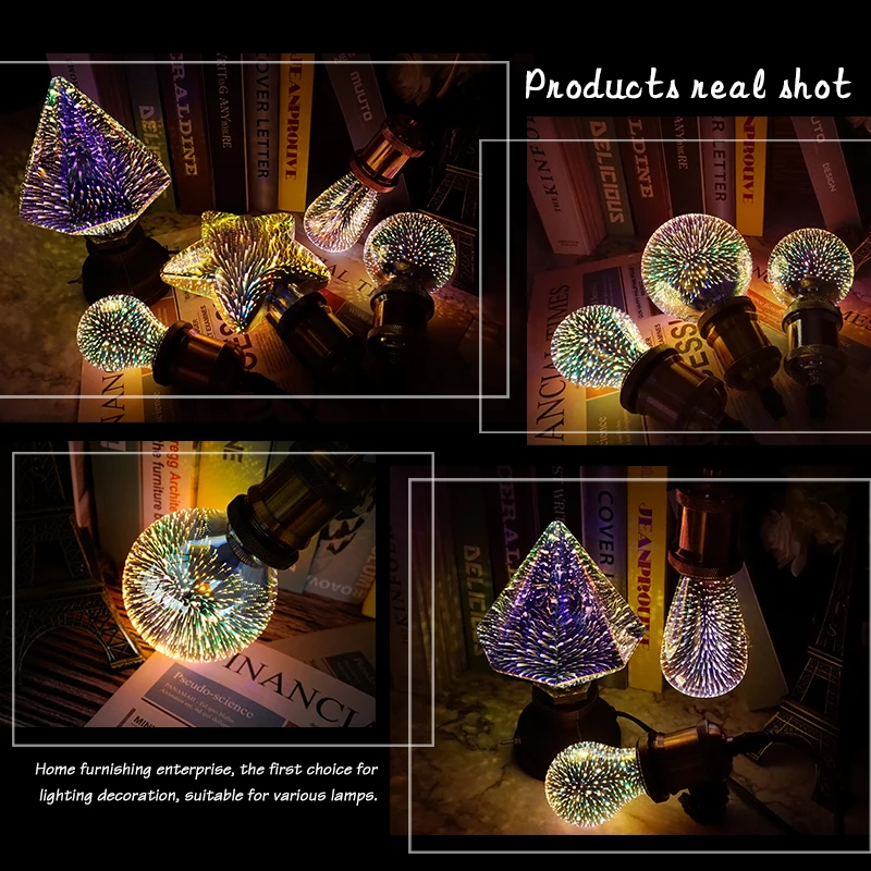 3D Decoration LED Bulb 85-265V E27 Vintage Edison Light Bulb Star Fireworks Lamp Holiday Night Light Novelty Decoration Lighting