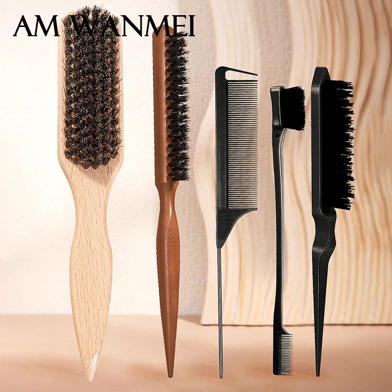 Professional Wood Mane Bristle Hair Brush Fluffy Hair Brush Rat Tail Hair Teasing Comb Beard Shaving Brush Hair Styling Tools