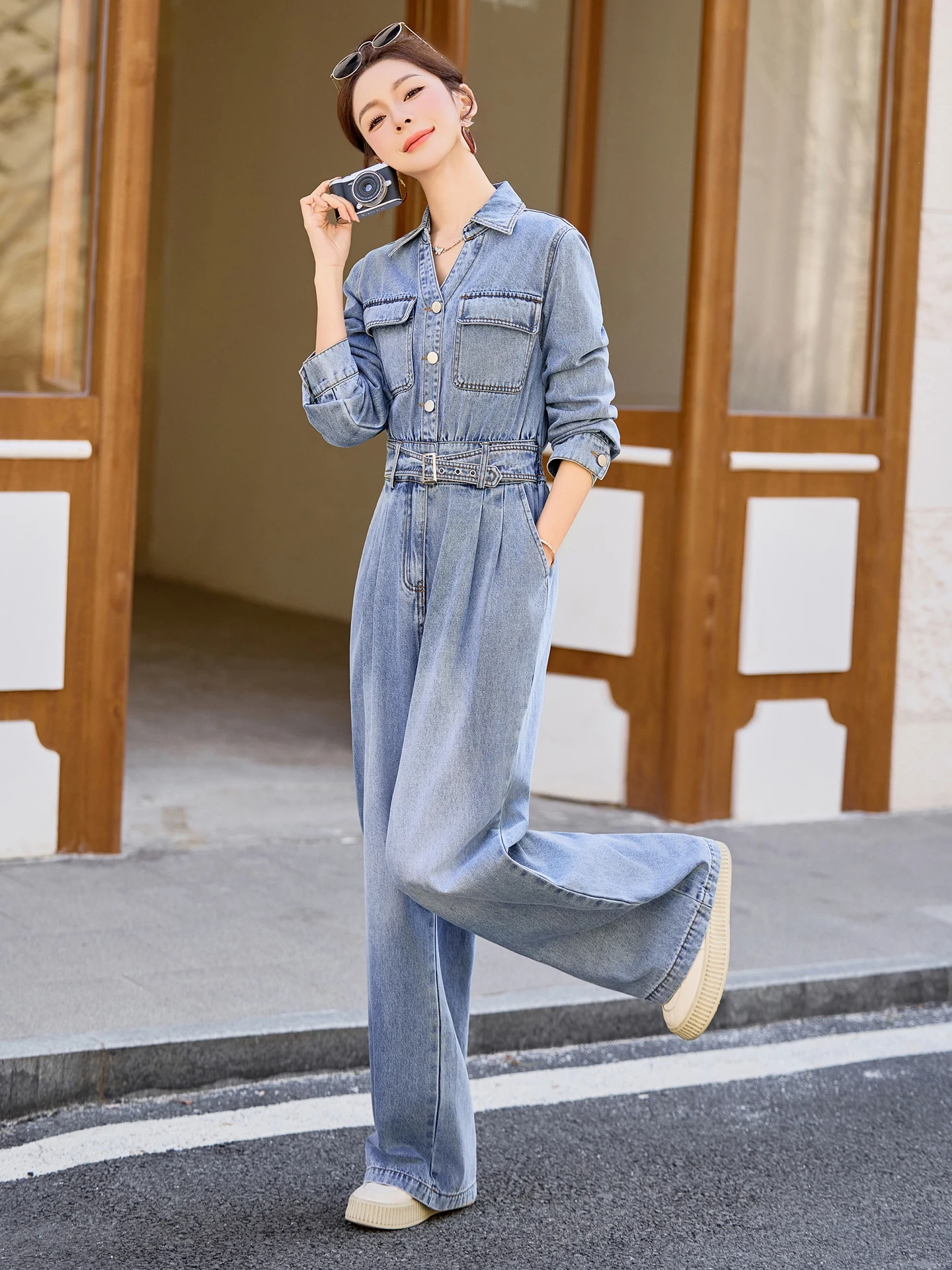 

Модные джинсовые комбинезоны для женщин: брюки с высокой талией из хлопка, уличный стиль, весенние новинки, эффект похудения