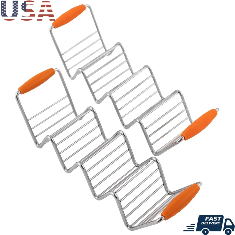 Juego de estantes para tacos pequeños de acero inoxidable con asas antideslizantes, soportes portátiles para tacos aptos para lavavajillas, fácil montaje de tacos