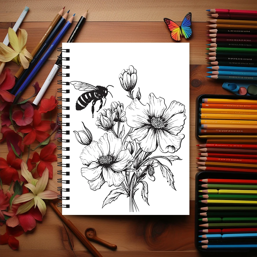 Adult Coloring Book - 8.3x 11.2 Inch 22 Page Coloring Book - Helps Reduce Stress and Ease Emotions