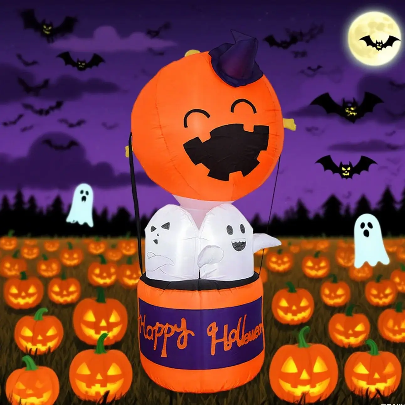 

5.9 FT Halloween Inflatable Pumpkin Hot Air Balloon Ghost Blow Up Pumpkins and Ghost Built in Holiday Decoration