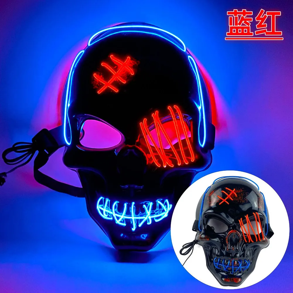 أقنعة الهالوين LED إضاءة النيون قناع الجمجمة تأثيري متوهجة حفلة ندبة عين واحدة القراصنة مخيف تأثيري حلي كرنفال هدية 2013 #6