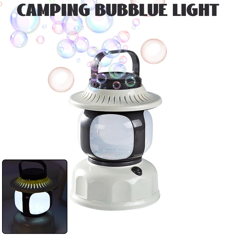 Nuova pistola elettrica porosa per bolle da campeggio, macchina per bolle leggere, soffiatore automatico di sapone con luce, giochi per feste all'aperto