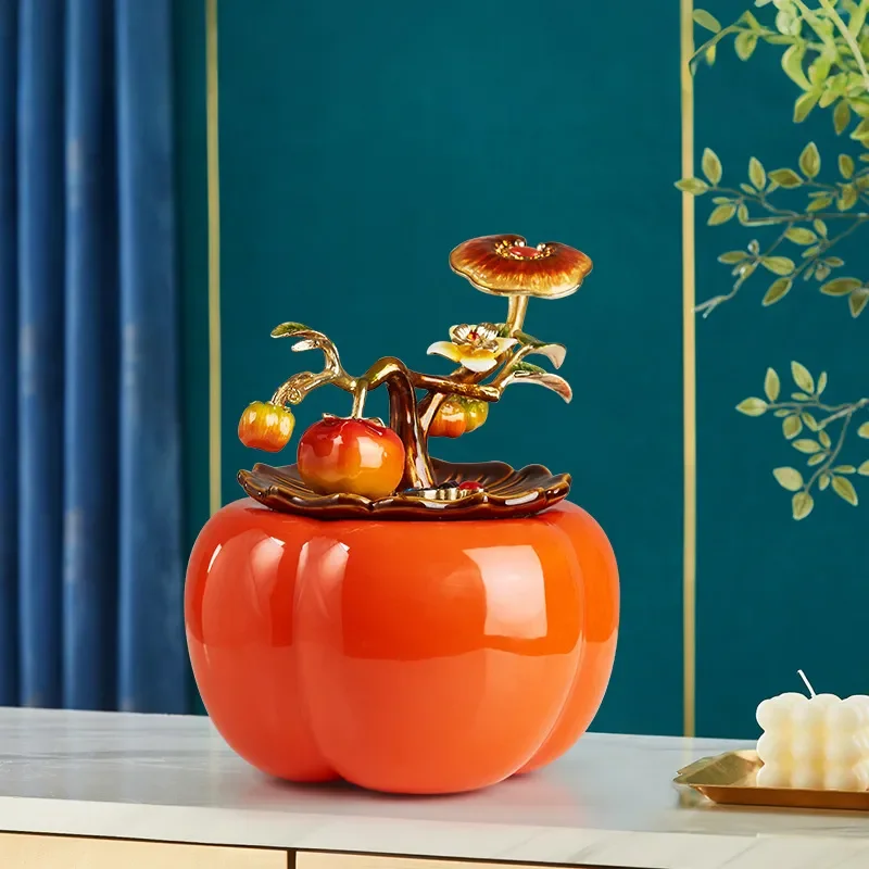 Enamel Persimmon Auspicious Ornament, Housewarming Decor Gift for Wine Cabinet & Entryway
