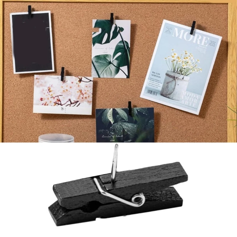 Clips madera con pasador empuje, Clips madera con tachuelas para tablón anuncios, decoraciones tablero corcho