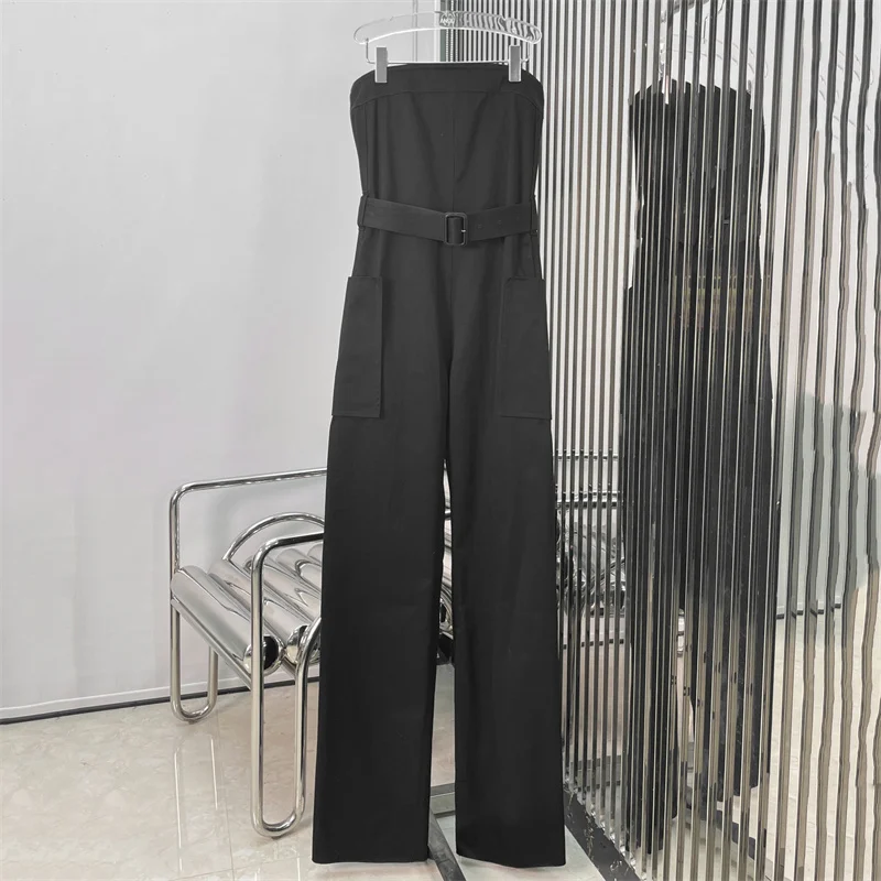 jumpsuit women 2024 autumn New in sexy backless sleeveless bodysuit Belt slim fit pure cotton straight leg pants y2k cargo pants