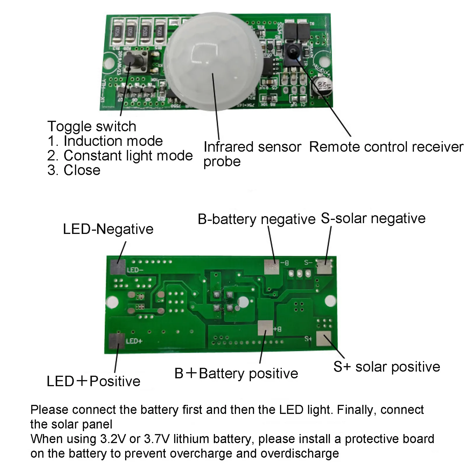 ZK20 Afstandsbediening Zonneprintplaat Menselijk lichaam Inductie 3,2 V / 3,7 V Straatlantaarncontrollermodule