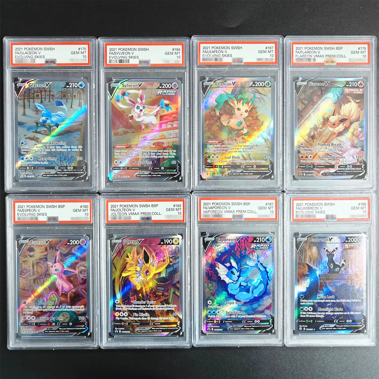  لتقوم بها بنفسك بطاقة تصنيف PTCG الإنجليزية Umbreon V 189/203 Sylveon 184/203 Espeon 180/203 Leafeon 167/203 GEM MT 10 لعبة ببطاقات التداول #1