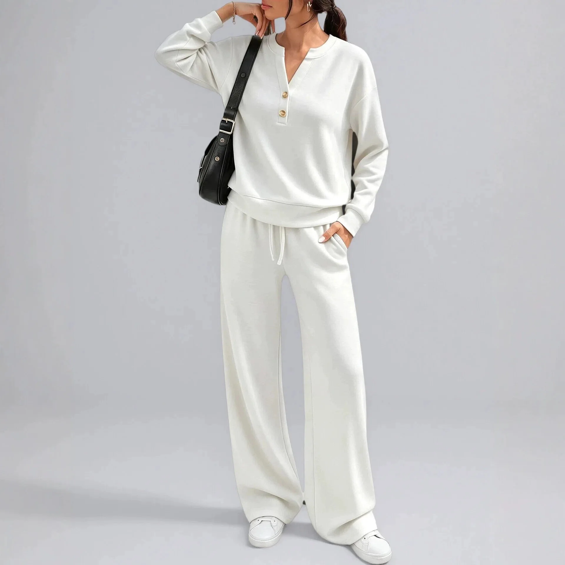 2026 New Autumn. And Winter Collection: Fashionable, Loose-fitting Long-sleeved Top And Wide-leg Pants, A Random Two-piece Set