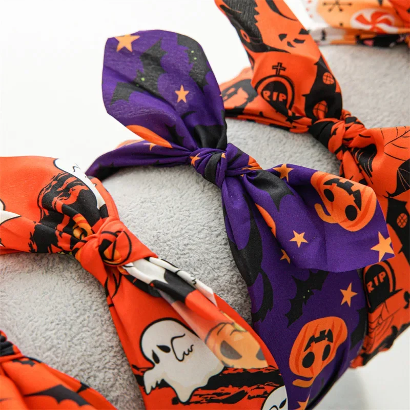 Chique Halloween Cartoon Print Doek Bunny Knoop Hoofdbanden voor Vrouwen Meisjes Feestvakantie Haarhoepel Accessoires