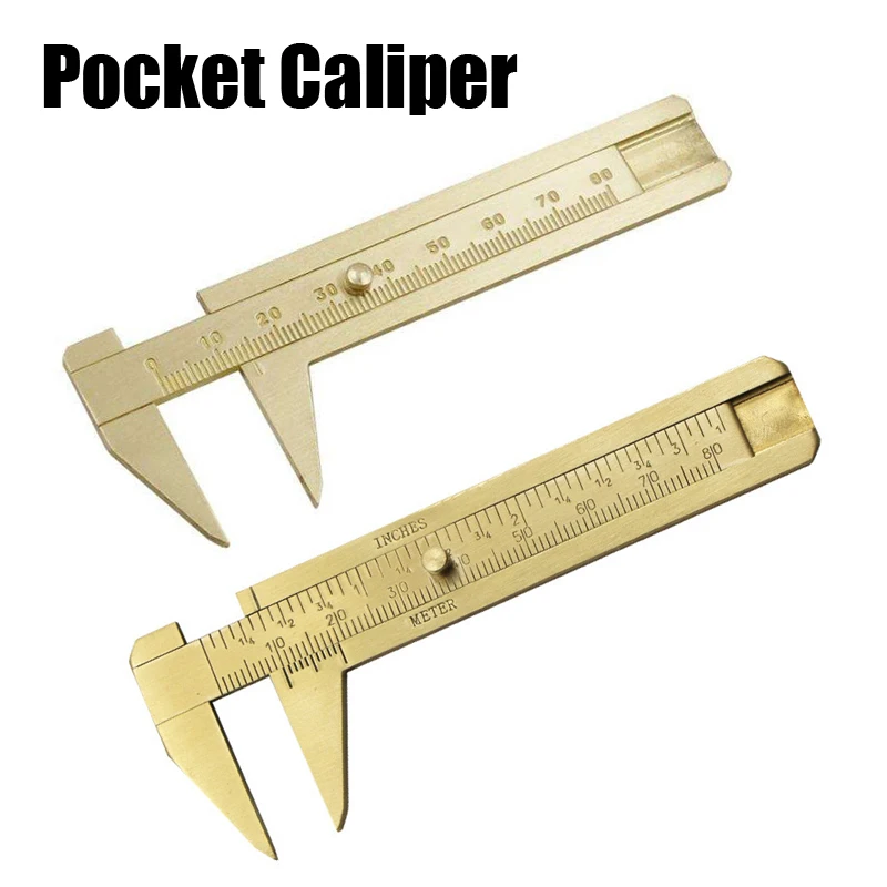 

Retro Vernier Caliper Copper Alloy Mini Brass Sliding Pocket Caliper Metal Double Scale Mini Brass Ruler for Measuring 100mm