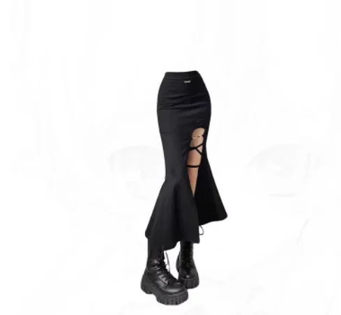 Gonna a coda di pesce divisa sexy a vita alta primavera autunno donna di grandi dimensioni Gonne da strada alla moda irregolari con temperamento nero classico