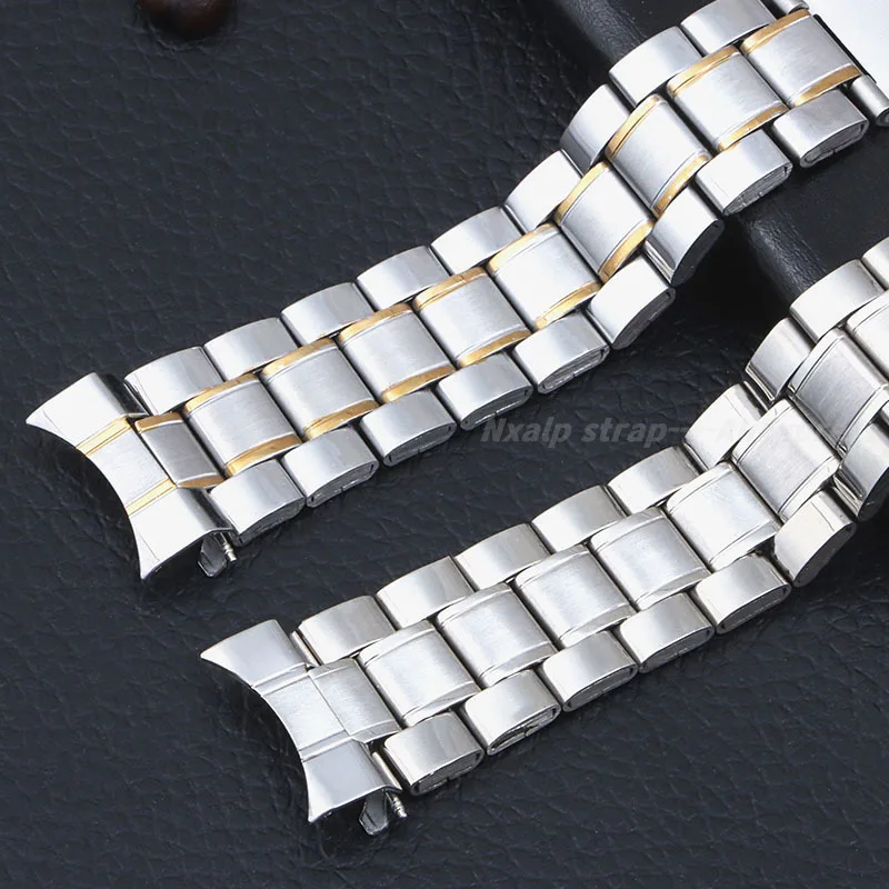 20mm 22mm Stainless Steel Strap Curved End Metal Bracelet for Seiko for Rolex Folding Buckle Universal Replacement Watch Band