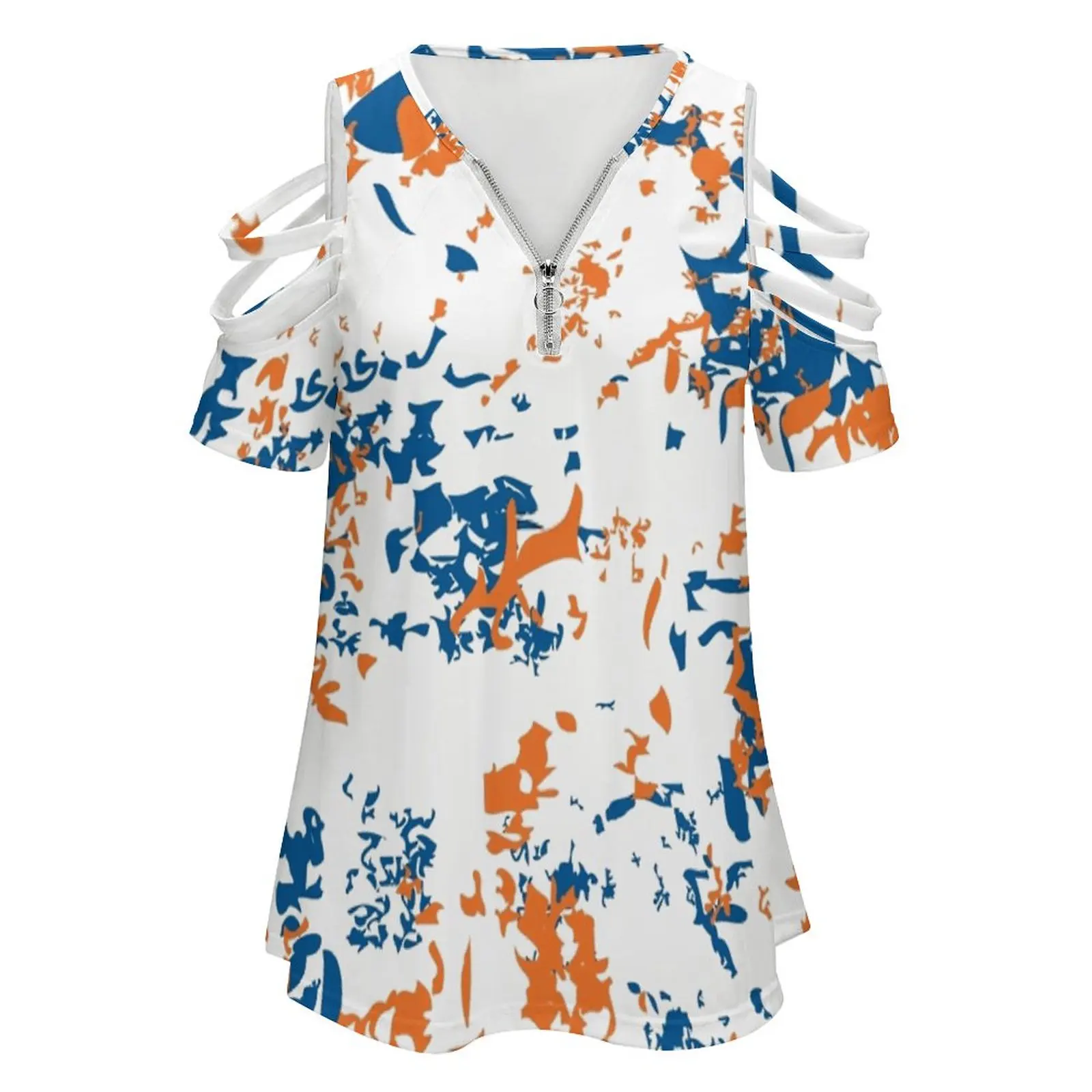 Florida Gainesville-Splat Women's T-Shirt New Fashion Printed Zipper V-Neck Short Sleeve T Shirts Casual Plus Size Uf Chomp