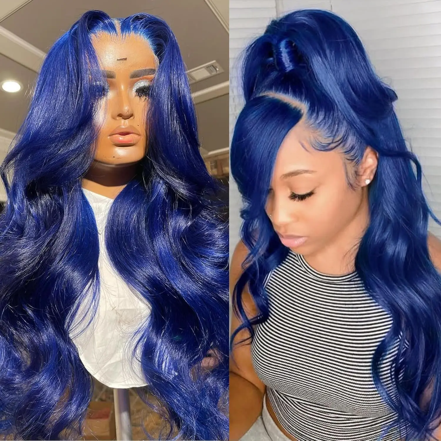 

13x4 Baby Wave Transparent Lace Front Wig Blue Colored Hair Wig For Women Brazilian Human Hair Wig Pre Plucked With Baby Hair