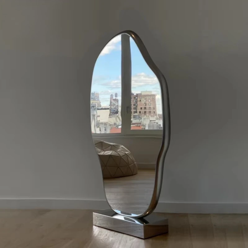 Irregular wavy full-length fiberglass floor mirror asymmetrical styling beauty mirror clothing store bedroom mirror view 3