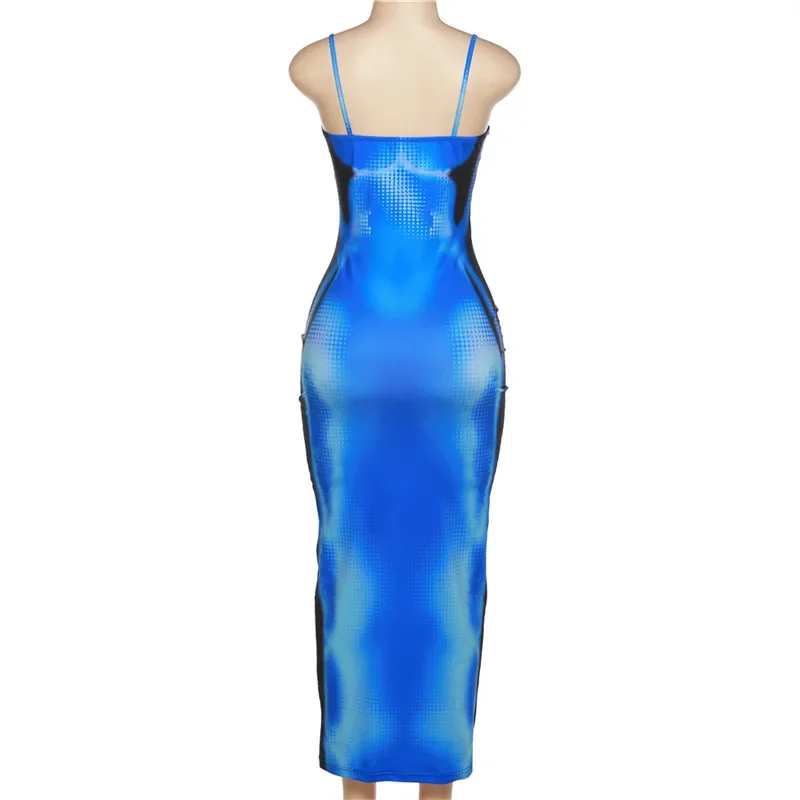 Letnia sukienka bez rękawów Y2K Print Beach Vacation Maxi Dress Outfits Bodycon Women Tie Dye Backless Long Dresses Vestido Streetwear New