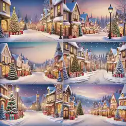 MOON.QG 2024 Merry Christmas Village Backdrop Trees Gifts 2025 New Year Decoration Photography Background Photozone Studio Props