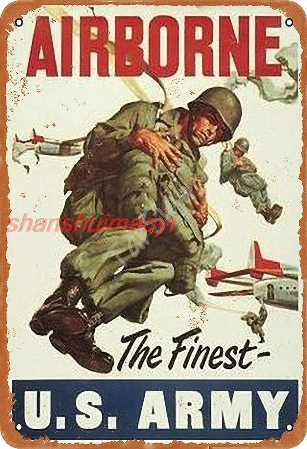 Vintage Tin Sign Airborne The Finest Us Army Metal Poster Retro Art Wall Decor for Home Club Cabin Garage Store Bar Cafe R ASC