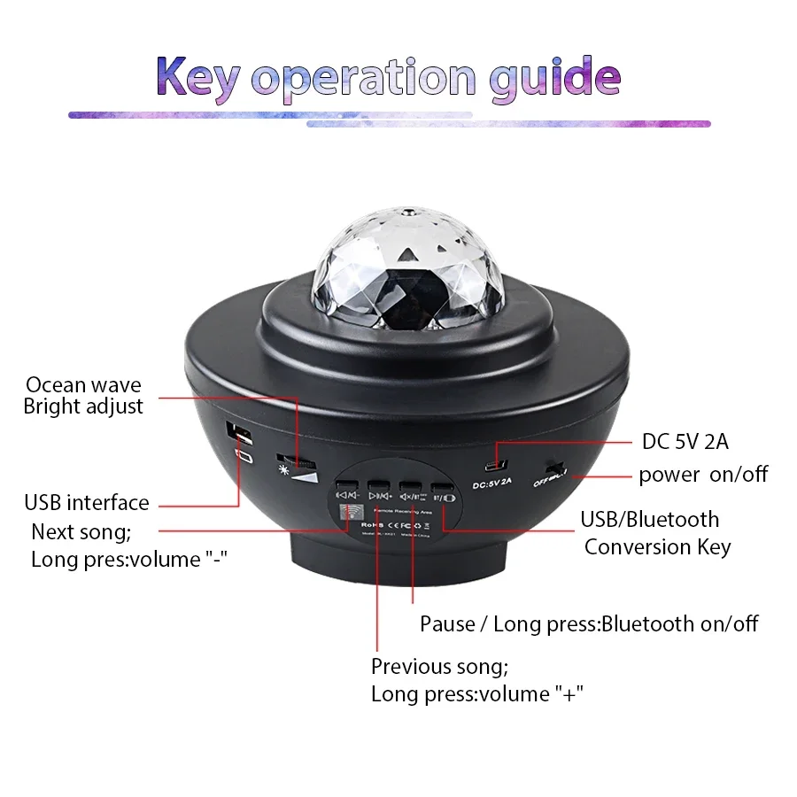 Star  Projector Starry Sky Night Light Ocean Wave Music Player Remote Projection Rotating Lamp   Bedroom Gifts